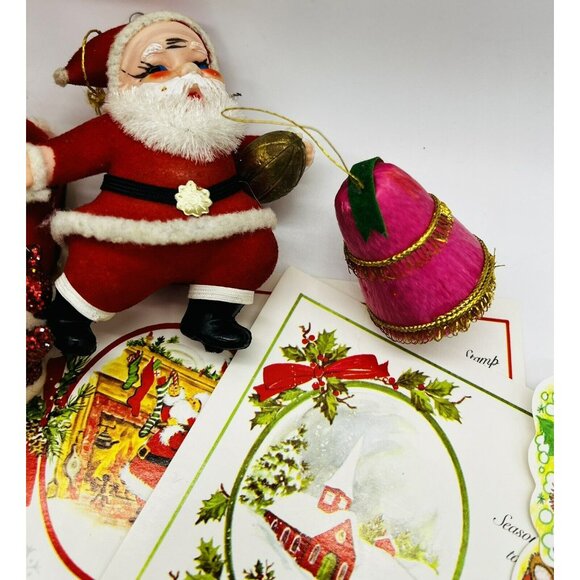 Vintage Christmas Crafters Lot Miniatures Flocked Postcard Ornament Santa Elf 1 - Picture 3 of 11
